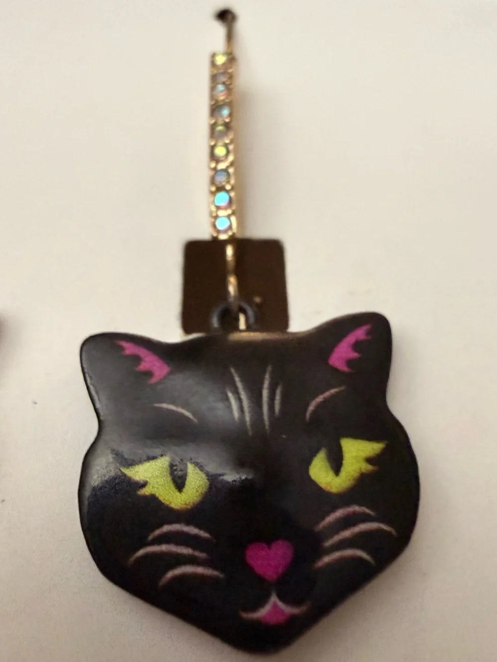 Betsey Johnson Black Cat Face Drop Earrings